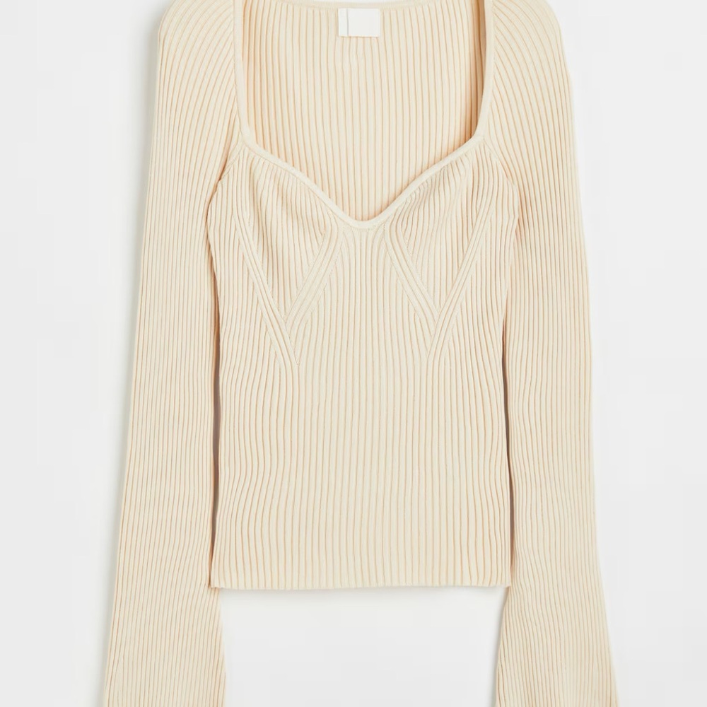 Cream Ribbed Knit H&M Women's Top